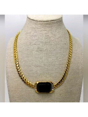 NWT Vintage Trifari Black Rhinestone Flat Chain Necklace